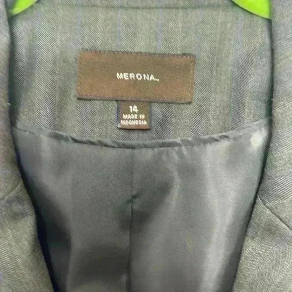 Merona Sz 14 Brown pin-striped lined single breasted blazer Item# 2S - Picture 3 of 7